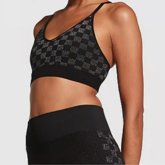 VS PINK SEAMLESS SPARKLE CHECKERED LEGGING AND BRA SET XL - Picture 3 of 8